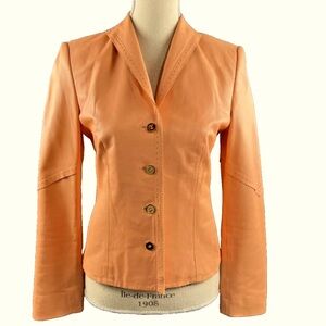Women orange 100% Soft Leather Lightweight Blazer Jacket Lined sz 4